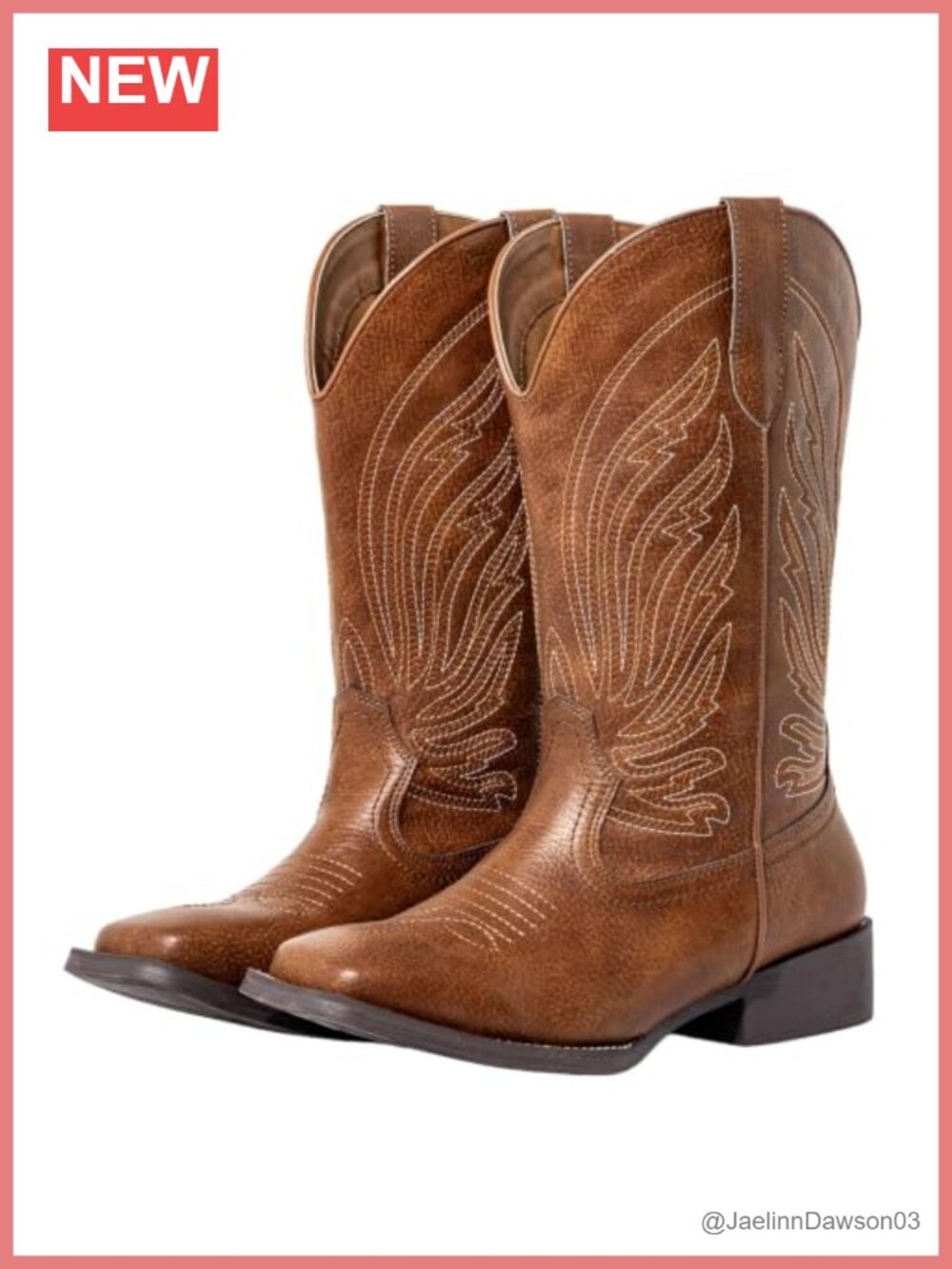 Embroidered Square Toe Mid-Calf Cowboy Boots for Women, Faux Leather Extra Wide